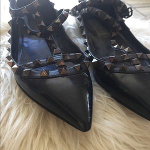 Valentino Rockstud Black Patent Flats - Size 37
